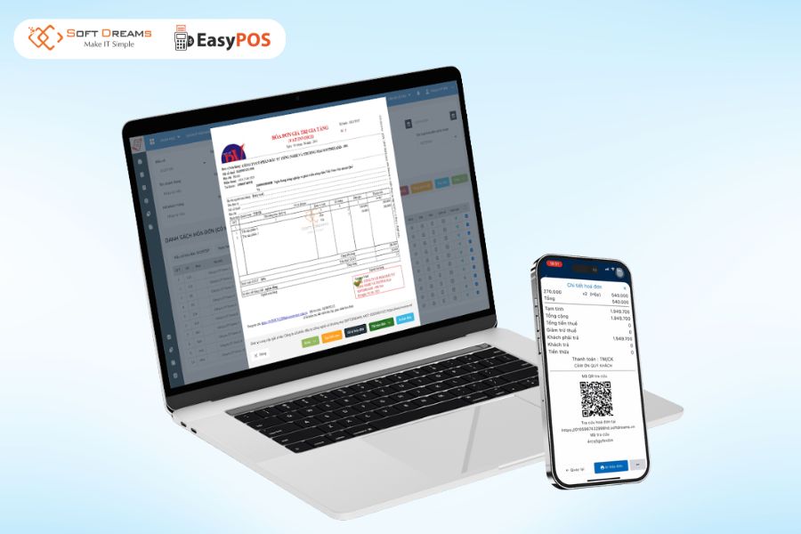 EasyPOS tích hợp xuất hóa đơn điện tử máy tính tiền trên nhiều thiết bị