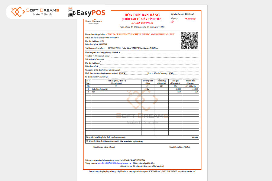 Dễ dàng kết nối với cơ quan thuế, lập hóa đơn tự động ngay tại điểm bán với EasyPOS