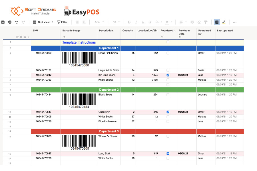 Mẫu file Excel quản lý kho có mã vạch