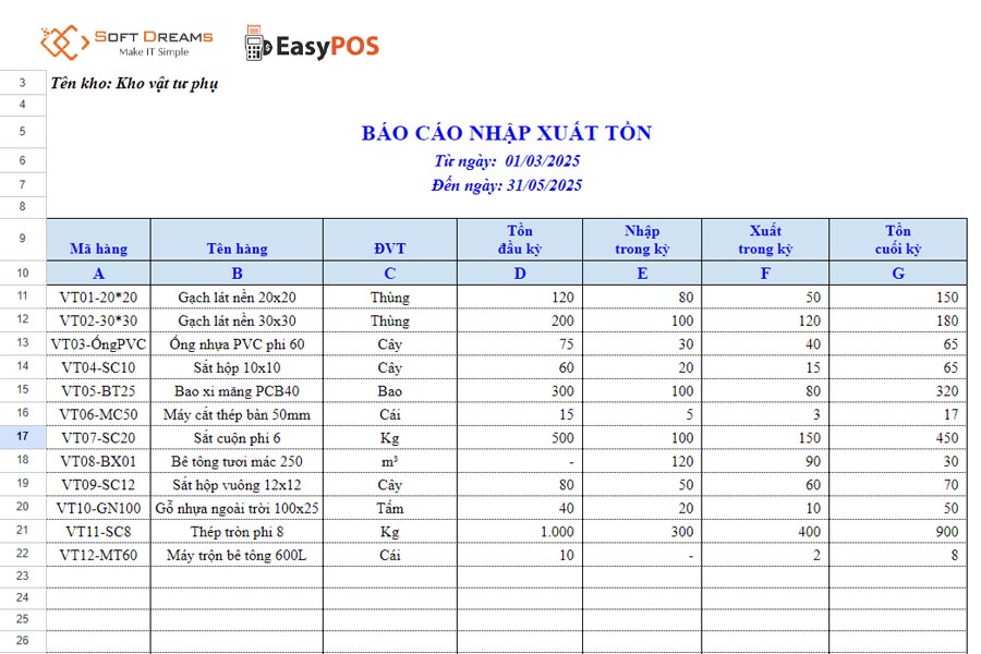 Mẫu quản lý Excel quản lý kho vật tư – thiết bị