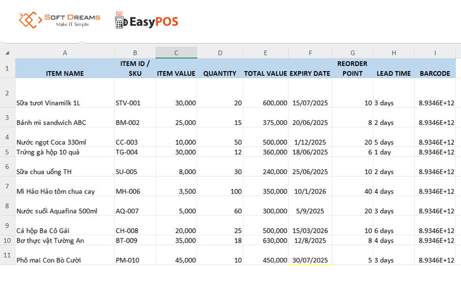 Mẫu File Excel quản lý kho theo dõi hạn sử dụng