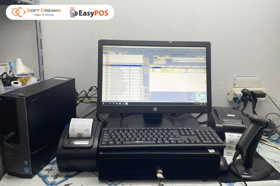 Trọn bộ máy tính tiền tạp hóa: POS cảm ứng, phần mềm, máy in, máy quét, ngăn kéo tiền,