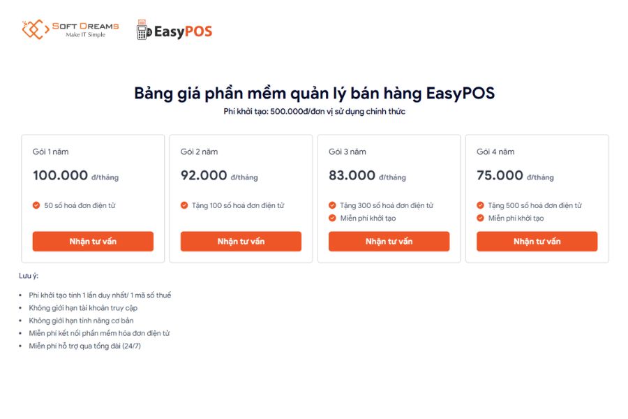 Bảng giá phần mềm bán hàng EasyPOS