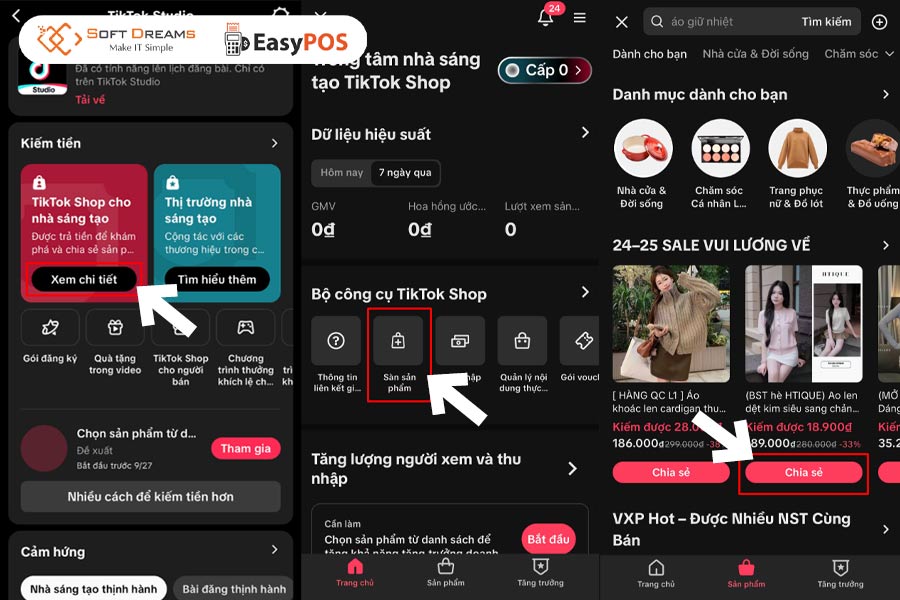 Chọn sản phẩm từ sàn TikTok Shop và thêm vào phần trưng bày