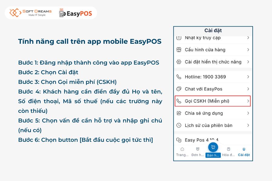 Tính năng call trên app mobile EasyPOS