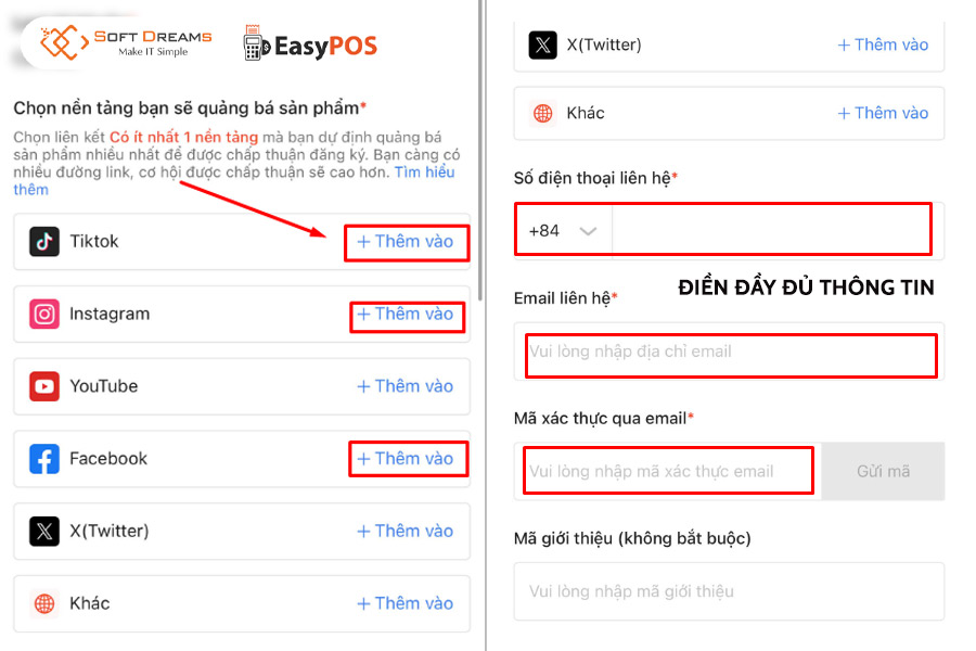 Điền thông tin cá nhân và kênh quảng bá để đăng ký Affiliate