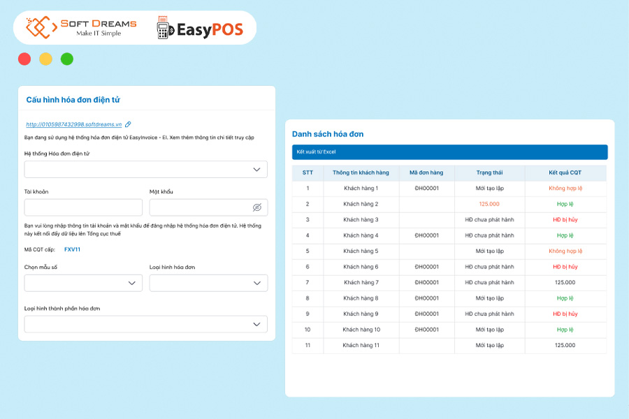 EasyPOS hỗ trợ xuất hóa đơn điện từ từ máy tính tiền hoặc điện thoại