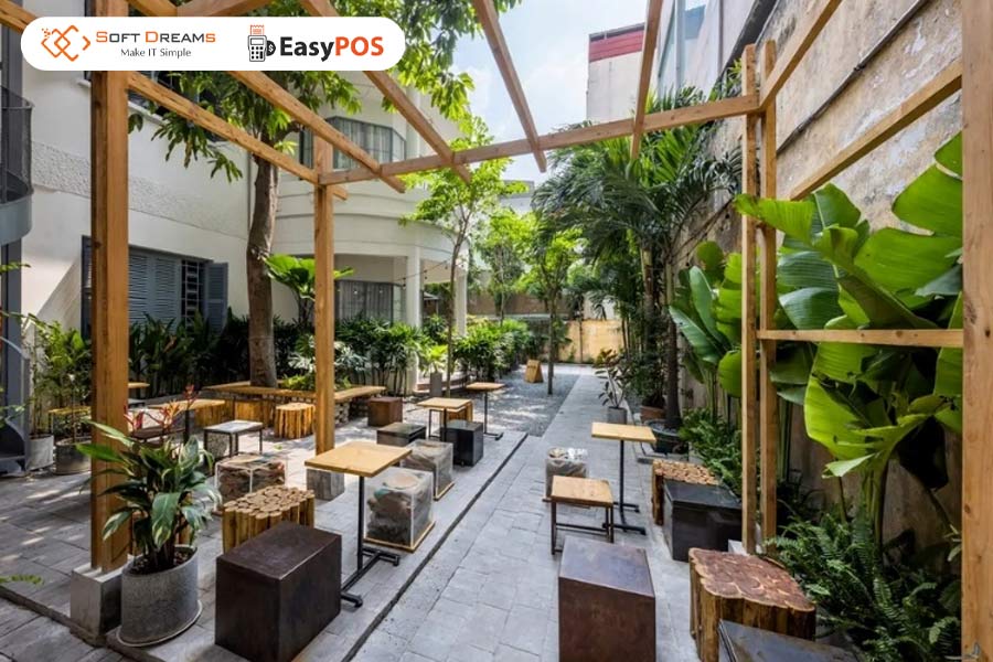 Không gian xanh mát, quán cafe sân vườn mang lại cảm giác thư giãn tự nhiên