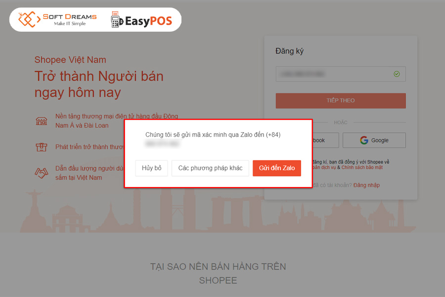 Nhập mã OTP từ SMS, Zalo hoặc cuộc gọi để xác nhận đăng ký